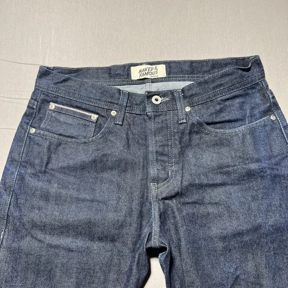 Naked & Famous Weird Guy Jeans Mens 32 Selvedge Denim Button Fly Indigo 32x33 - Picture 8 of 16